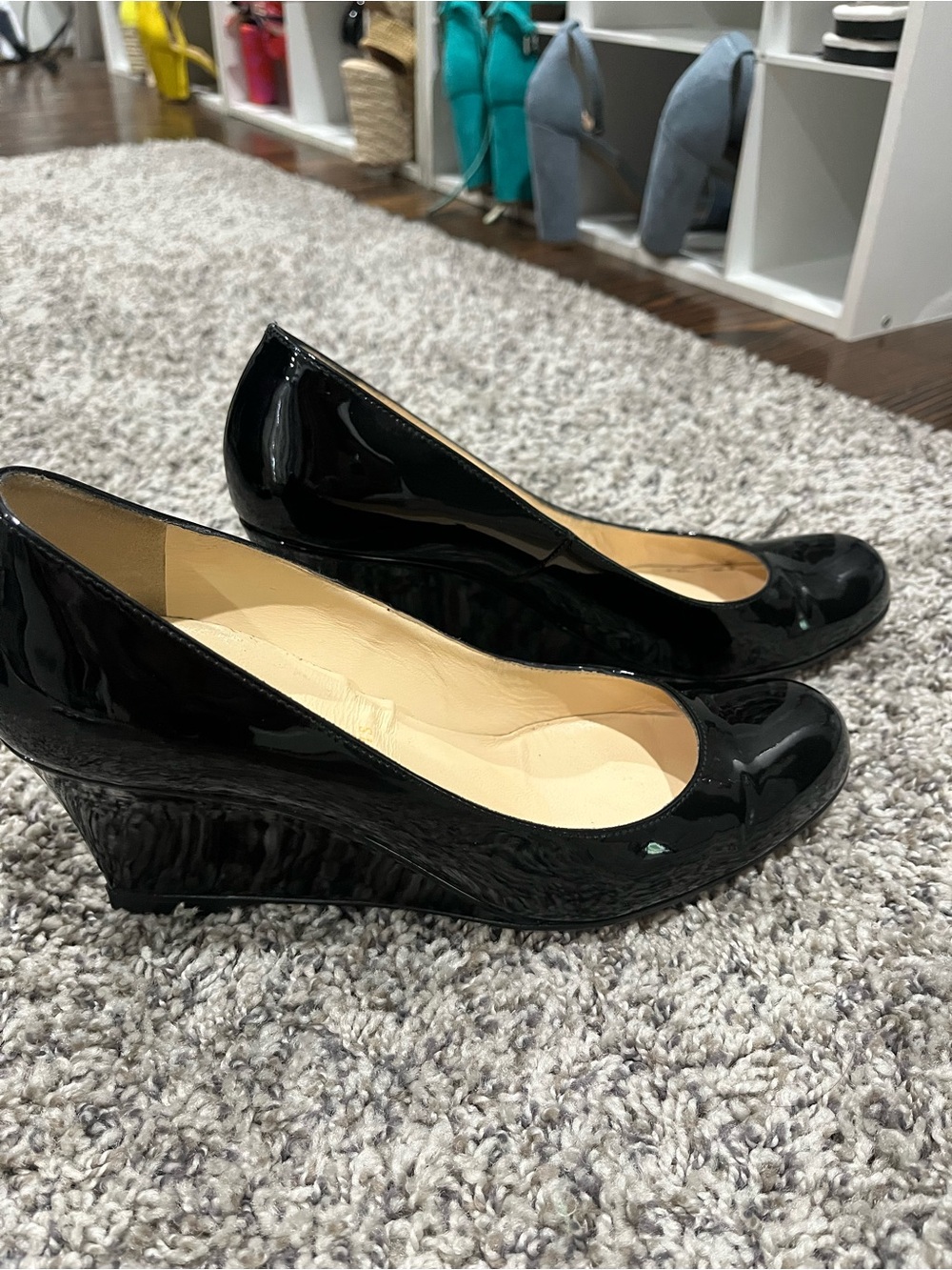 Christian Louboutin Black Patent Wedge Pumps